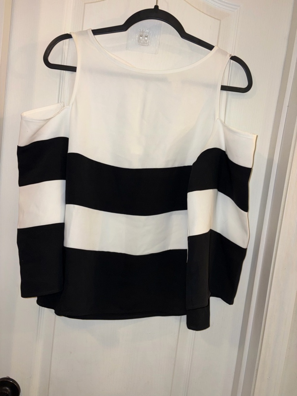 Chico’s Women's Black & White Cold-Shoulder Stripe Top